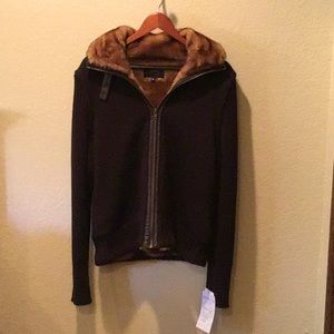Brown brown sweater jacket with faux fur